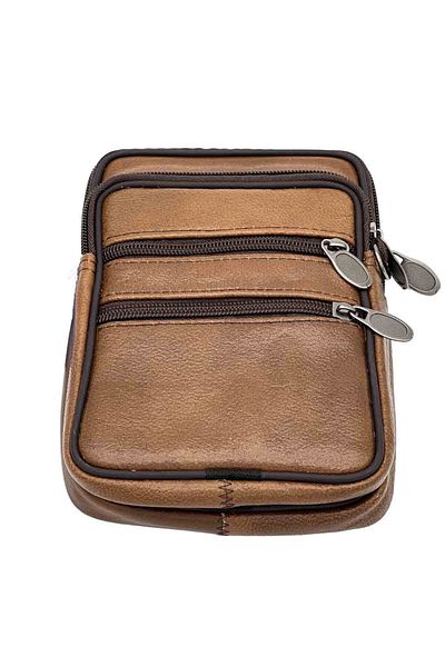 Micutz Men's belt bag made of genuine cowhide leather, Brown, Dark Brown, 18 x 13 x 3.5 cm, Brown color