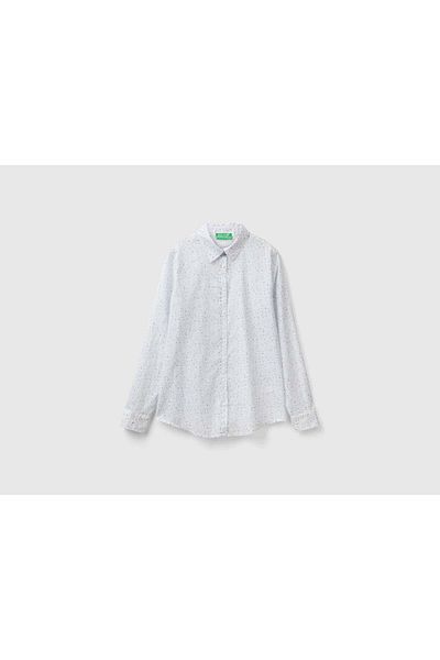 United Colors of Benetton Women's Long Sleeve Black and White Checkered Shirt
