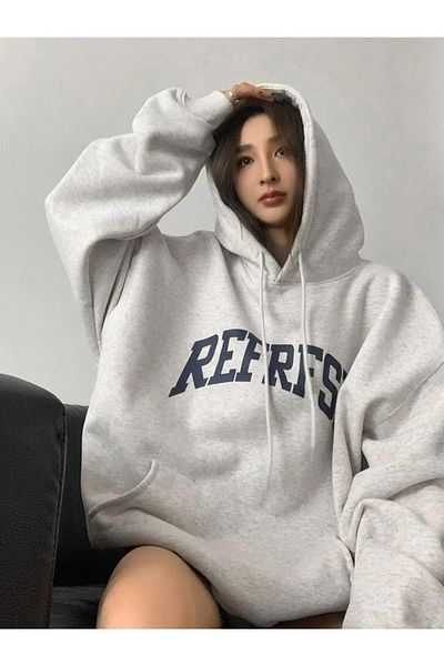 Boi Φούτερ Refrfsh Φούτερ - Γκρι στάμπα Oversize Χοντρή κουκούλα
