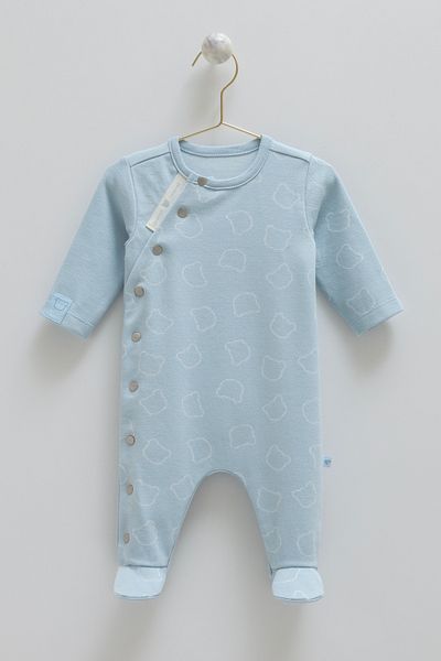Caramell Baby Boy Romper with Teddy Bear Patterned Booties and Side Snaps (0-6 Months)