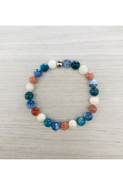 MK tasarım Real; Moonstone, Apatite Stone, Blue Quartz Stone, Sun Stone Bracelet Mkt062