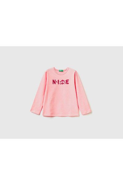United Colors of Benetton 100% Cotton Long Sleeve Printed T-Shirt for Girls