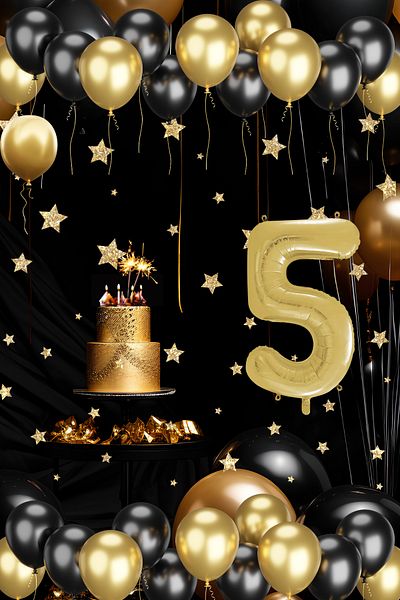 tedaks 5 Year Old Gold Black Balloon Set Gold Numbered Birthday Balloon Stylish Party Ornament