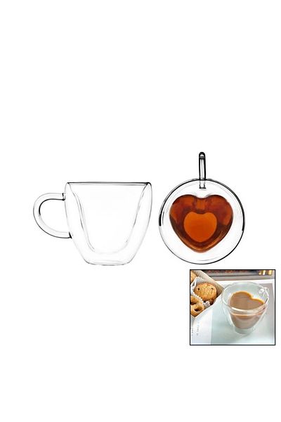 Beruflic 120 ml Heart Double Wall - Sadetermisil - Heat Resistant Glass Cup Borosilicate Inner Part 12