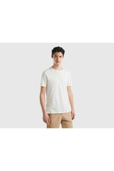 United Colors of Benetton Women's Solid Half-Sleeve Linen Blend T-Shirt
