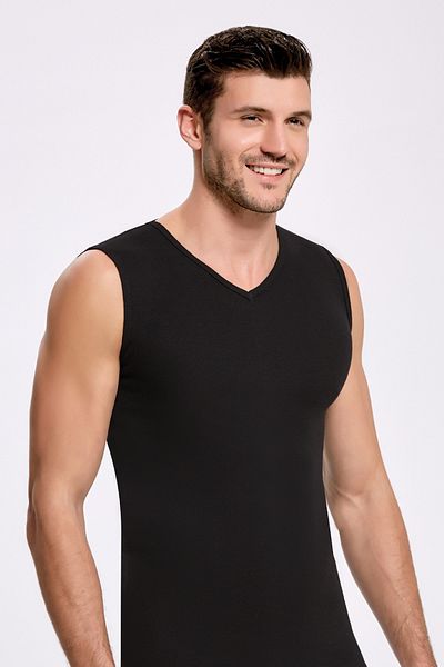 QKK Men's Lycra 100% Cotton Rib 2-Piece V-Neck Sleeveless Body Q2Ik1L1Kk9E.2Li