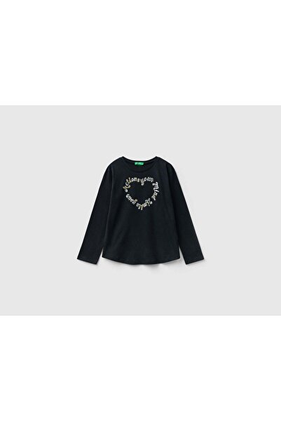 United Colors of Benetton تي شيرت للأولاد بأكمام طويلة وطبعة على الصدر