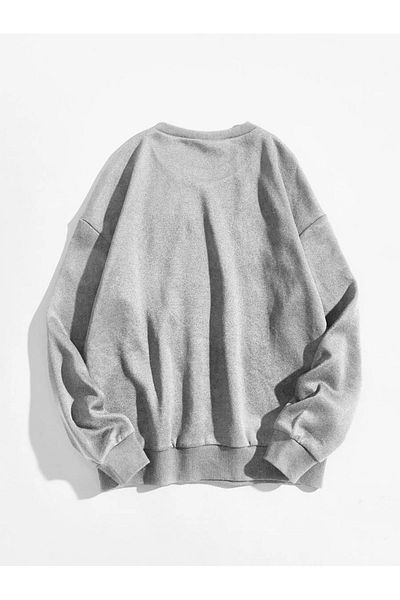 Boi Momlife Sweatshirt - Gray Printed Oversize Thick Crew Neck