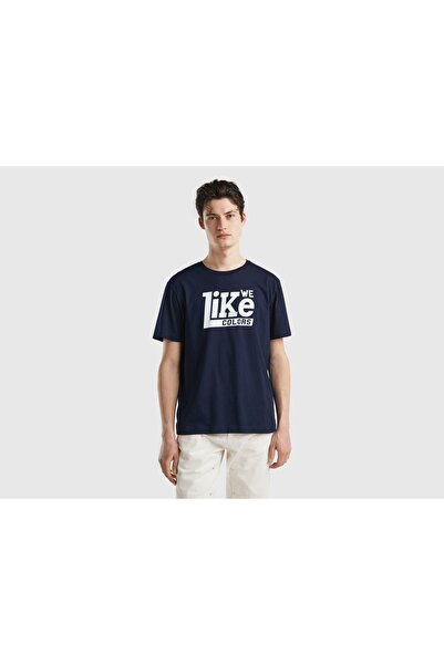 United Colors of Benetton Women's Long-Fiber Cotton T-Shirt with Chest Print