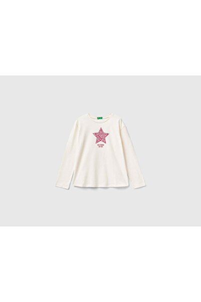 United Colors of Benetton Boys' Long Sleeve Cotton Star Print T-Shirt