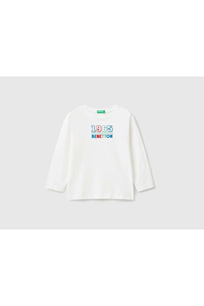 United Colors of Benetton تي شيرت أطفال بأكمام طويلة من القطن العضوي
