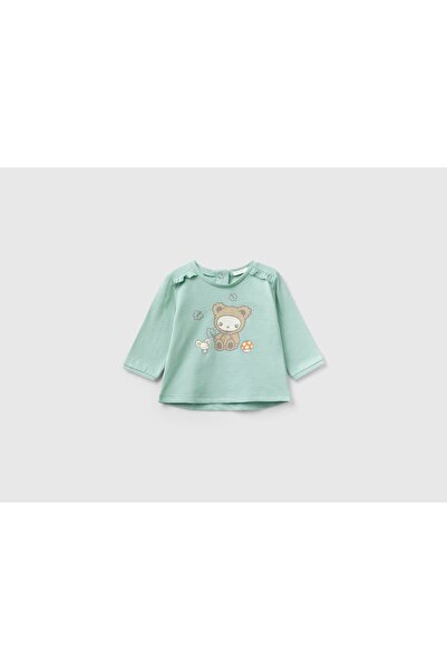 United Colors of Benetton تي شيرت أطفال مطبوع عليه حيوانات مع كشكشة على الكتف