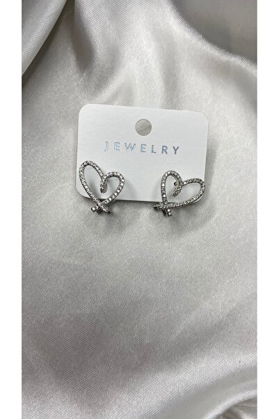 GLOWVİA AKSESUAR Women's Silver Color Heart Earrings