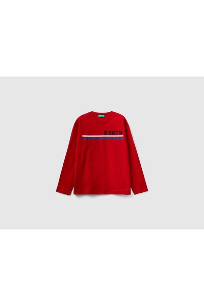 United Colors of Benetton Organic Cotton Long-Sleeve Kids' T-Shirt with Chest Print