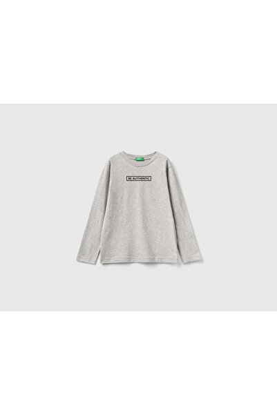 United Colors of Benetton تي شيرت قطني دافئ بأكمام طويلة للأطفال مع طباعة على...