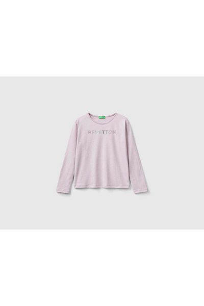 United Colors of Benetton Organic Cotton Long Sleeve Shimmer T-Shirt for Kids