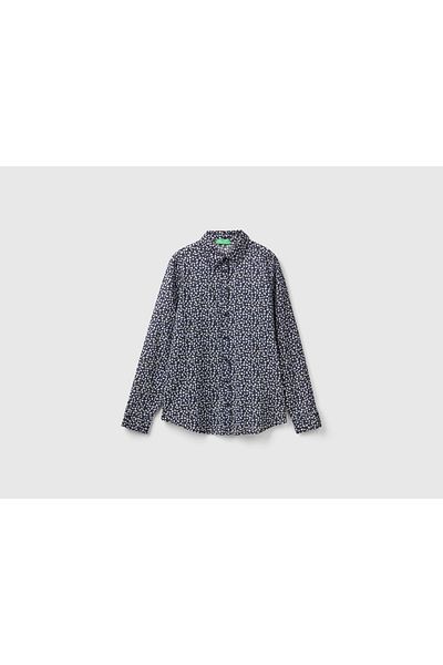 United Colors of Benetton Women's Long Sleeve Black and White Checkered Shirt
