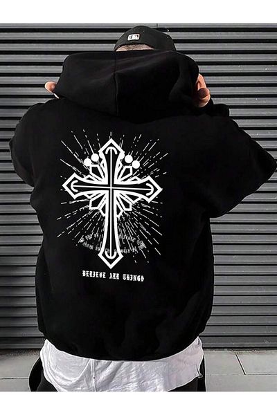 Boi Modern Design Sweatshirt - Black Printed Oversize Thick Hooded Hoodie