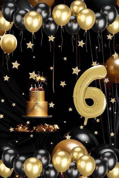 tedaks 6 Year Old Gold Black Balloon Set Gold Numbered Birthday Balloon Stylish Party Ornament