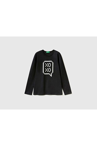 United Colors of Benetton 100% Cotton Long Sleeve Kids' T-Shirt with Printed Design