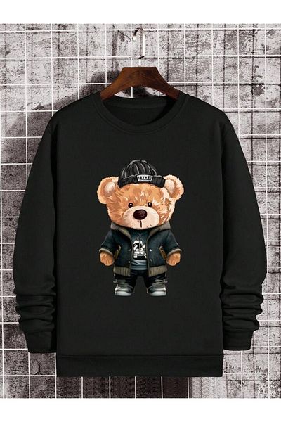 Boi Φούτερ Astronaut Bear - Μαύρη στάμπα, χοντρή λαιμόκοψη