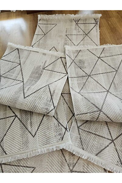 AKSU HORIZON saçaklı modern yıkanabilir embos 3lü yatak odası takımı kaymaz taban(80X300)(80X150)