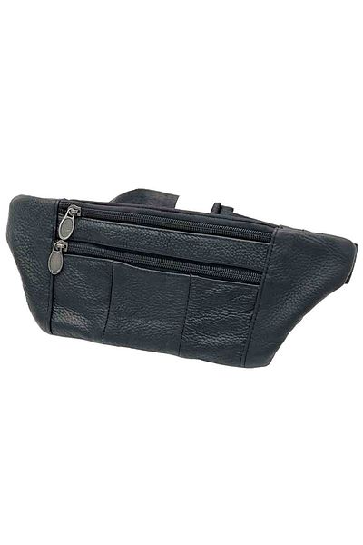 Micutz Men's Waist Bag Made of Genuine Leather, Waterproof, 30 x 11.5 x 2.3 cm, Black Color