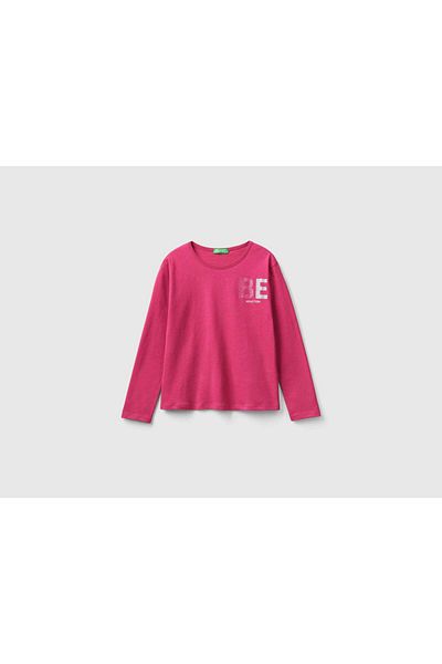 United Colors of Benetton Organic Cotton Long Sleeve Shimmer T-Shirt for Kids
