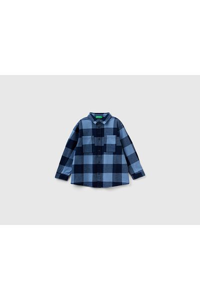 United Colors of Benetton 100% Cotton Boys' Checkered Shirt with Pockets