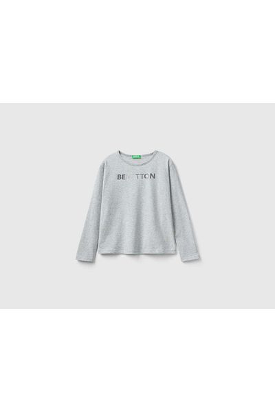 United Colors of Benetton Organic Cotton Long Sleeve Shimmer T-Shirt for Kids