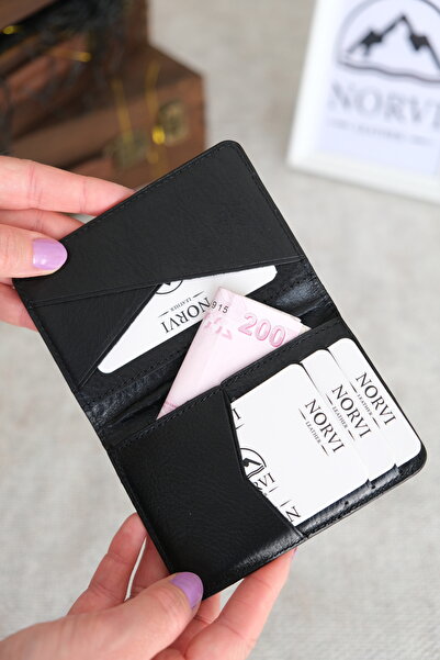 Norvi Leather محفظة حامل بطاقات من الجلد الطبيعي للرجال باللون الأسود