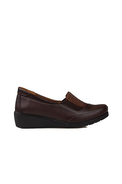 Trend Adımlar Brown Light Wedge Heel Genuine Leather Mother Shoes