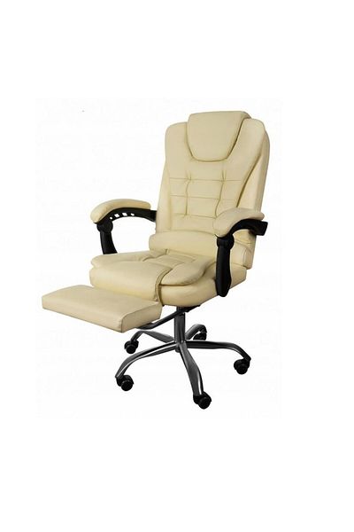 JollyMag Scaun de birou, cu suport pentru picioare, rotativ, piele ecologica, crem, 65x102/110 cm