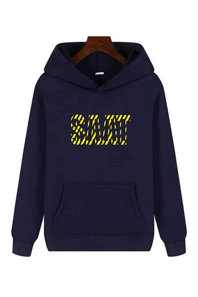 SAAT TEKSTİL Clock Textile Line Logo Zipper Hooded Navy Blue Cardigan
