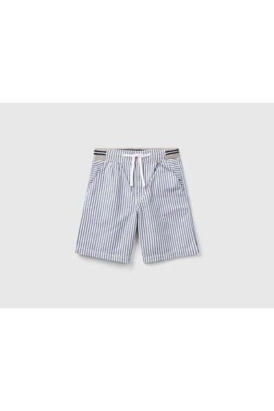 United Colors of Benetton Boys' Bermuda Shorts with Embroidered Logo and Striped Back Pocket
