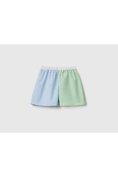 United Colors of Benetton 100% Cotton Kids' Fishy Checkered Shorts