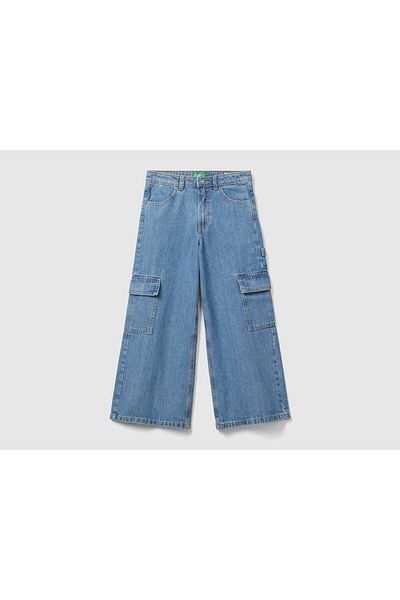 United Colors of Benetton Boys' Wide Cargo Denim Pants