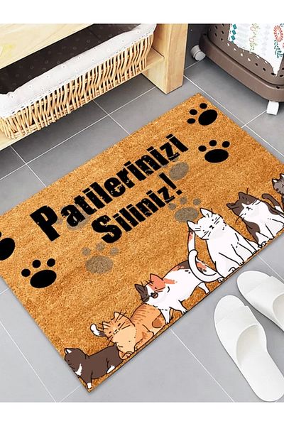 esnature Cat Patterned Wipe Your Paws Written Door Mat 45X70 cm