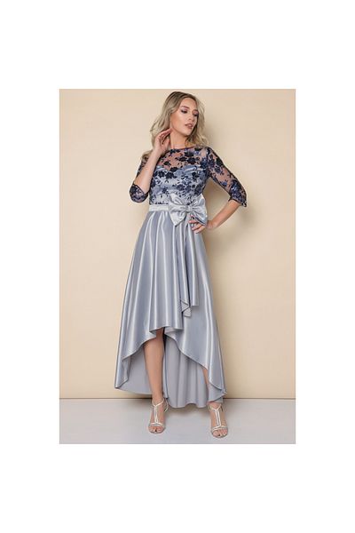mbg Merilyn Grey Dress with Navy Blue Lace