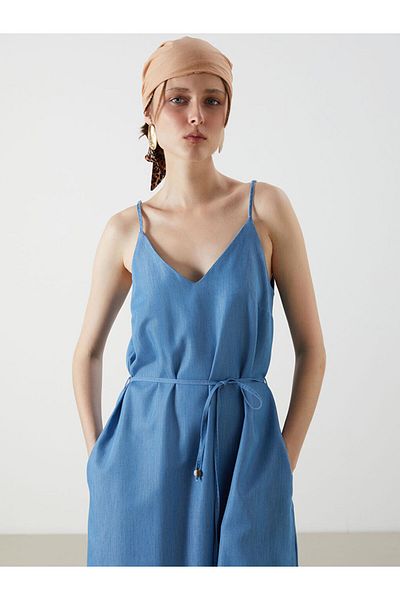 LC Waikiki New Season V-Neck Strap A-Line Jean Dress - S5Pd35Z8