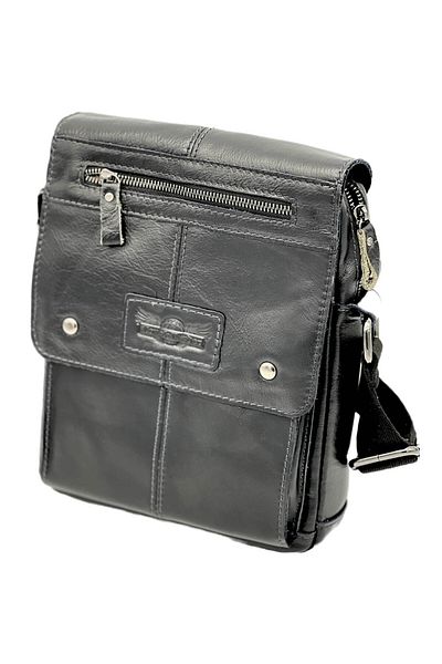 Micutz Men's shoulder bag made of genuine brown leather: Allan Marco, 25 cm x 21 x 5.5 cm, Black color
