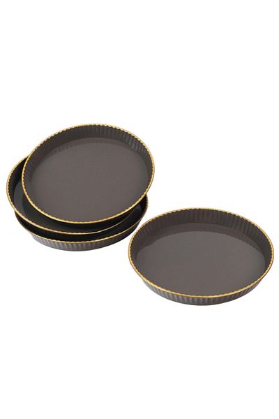 PUFO Set de 4 tăvi rotunde Gentle pentru servirea aperitivelor, dulciurilor, bomboanelor, 15 cm, gri