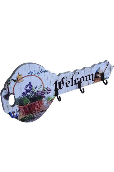 PUFO Welcome decorative wooden key hanger, key-shaped, 24 cm