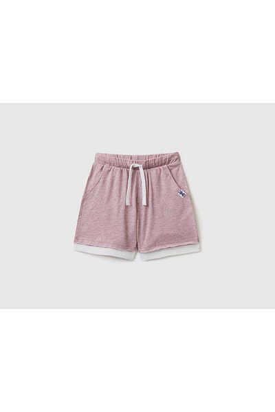 United Colors of Benetton Kids' Cotton Marl Shorts with High Waist Tie