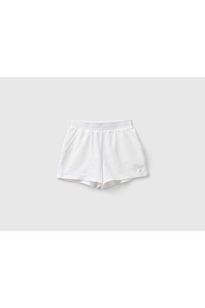 United Colors of Benetton Embroidered Logo Girls' Shorts with Gathered Waist