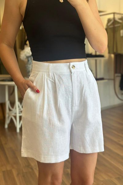 Unique Boutique White Linen High Waist Shorts
