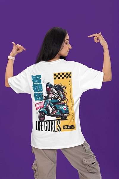 MAGORS Life Goals Printed Unisex Oversize Wide Cut 100% Cotton Soft Textured Crew Neck White T-Shirt