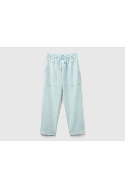 United Colors of Benetton Children's Linen Blend Pants with Drawstring