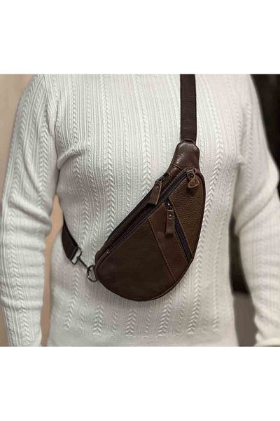 Micutz Men's Diagonal Bag (Crossbody): Natural Black-Brown Leather, Light Brown Color