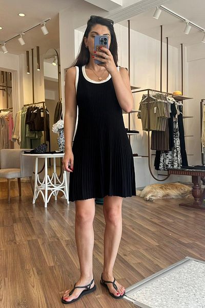 Unique Boutique Black Standard Size Thick Strap Ribbed Knitwear Dress